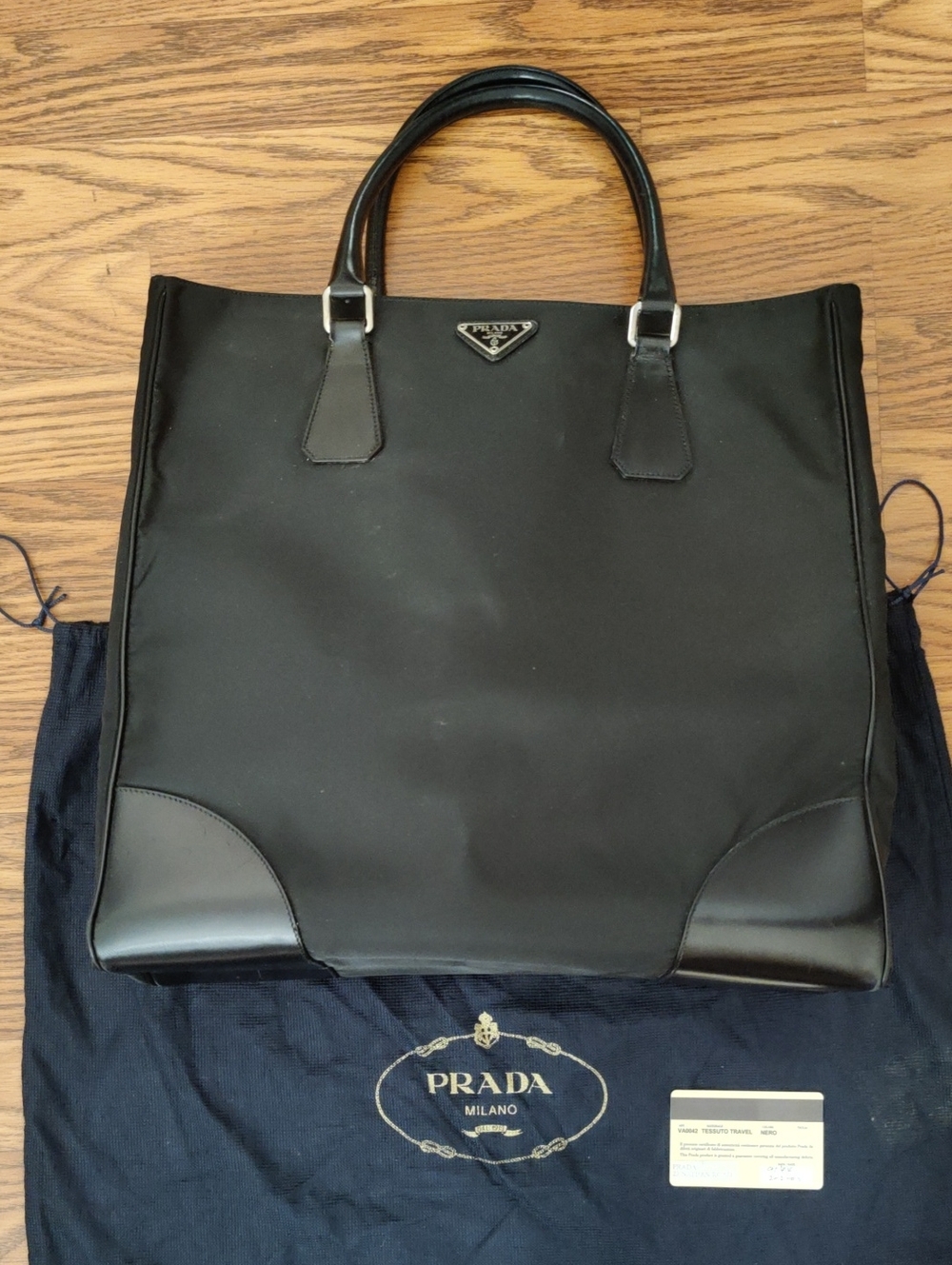 Prada Black Nylon Tote with Leather Trim